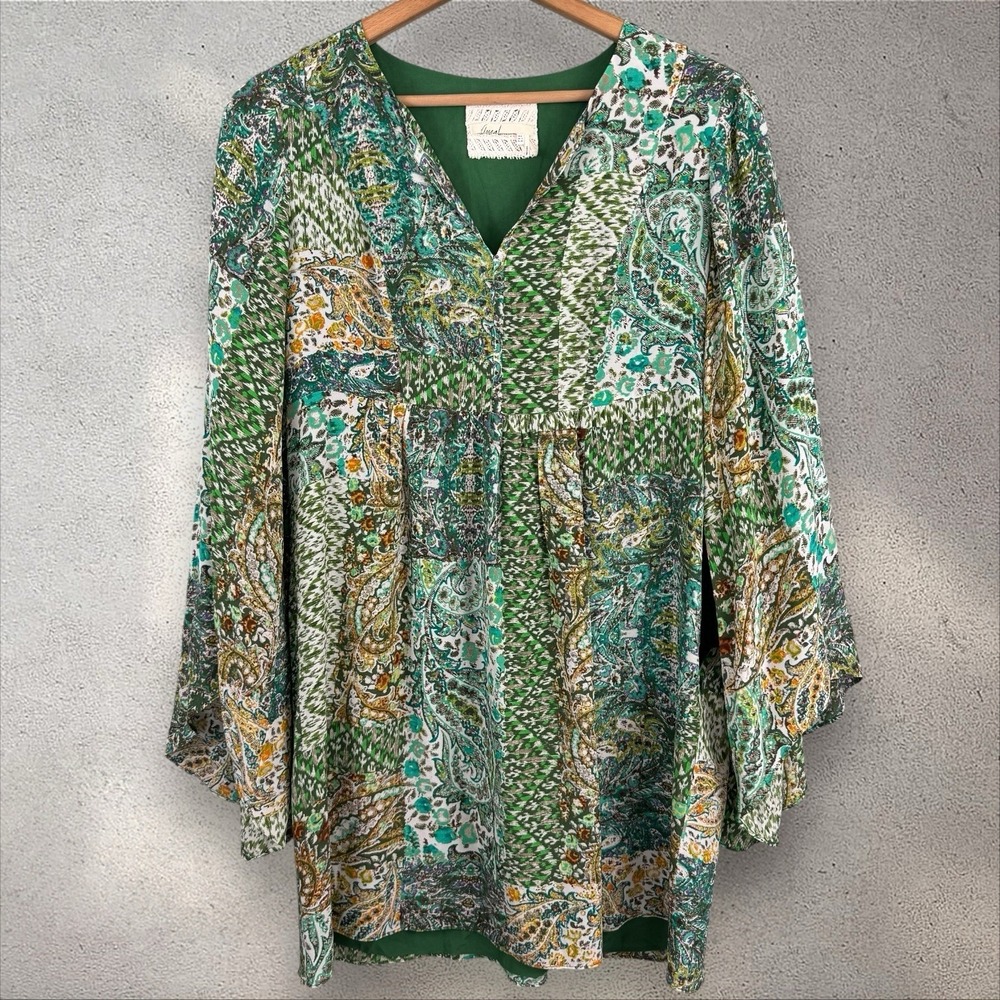 Anthropologie Floreat Amelie Paisley 100%‎ Silk Bell Kimono Sleeve Dress Size 8 - Picture 3 of 7